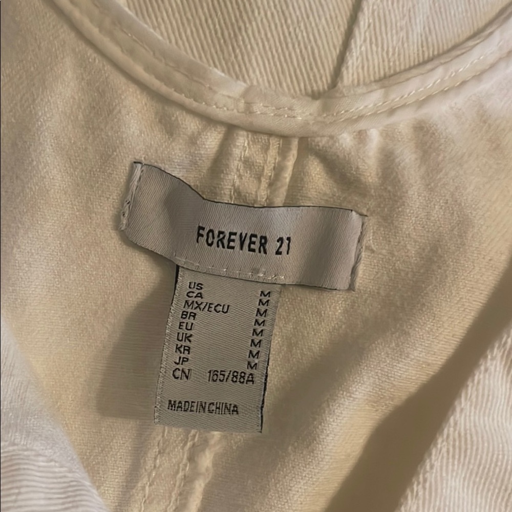 Forever 21 Cream Ribbed Crew Neck Top